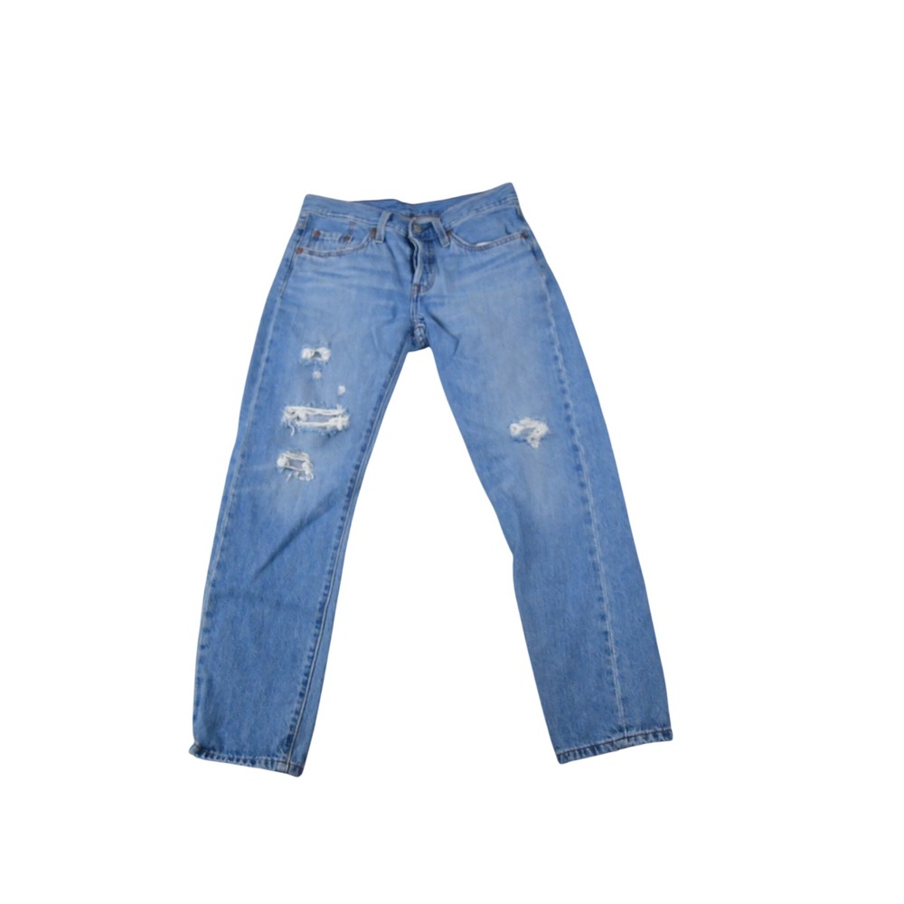 Levis 501 Original Fit Distressed Light Wash Straight Leg Jeans W25 (fits 27x27)